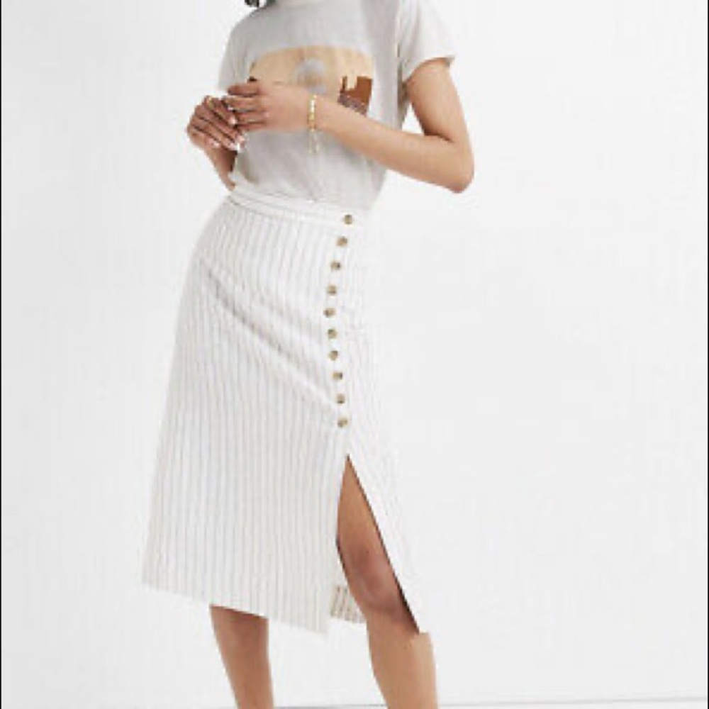 Madewell Side Button Midi Pinstripe Skirt